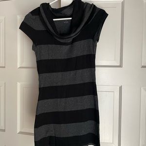 Black & grey striped cowl neck dress